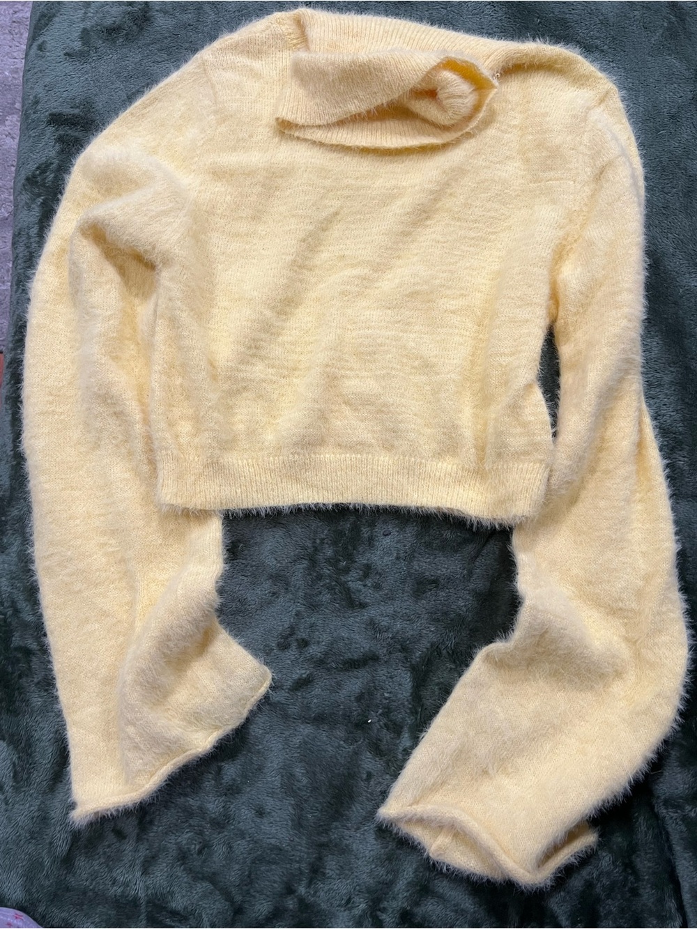HYFVE Pale Yellow Cropped Fuzzy Turtleneck Sweater